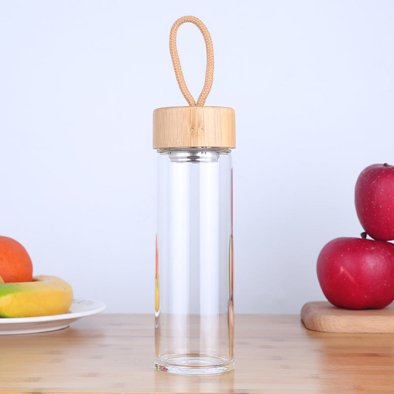 Single layer glass portable bamboo cover cup