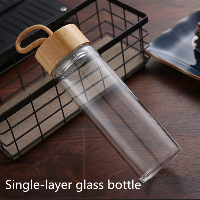 Single layer glass portable bamboo cover cup