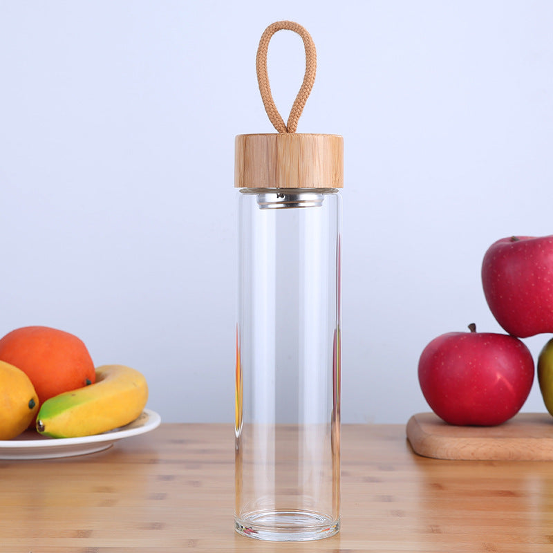 Single layer glass portable bamboo cover cup