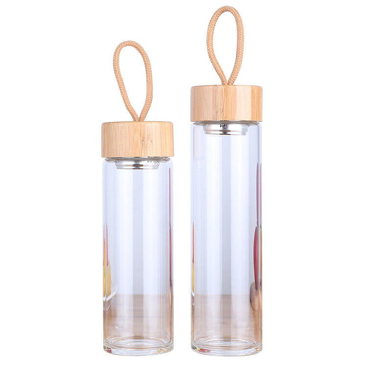 Single layer glass portable bamboo cover cup